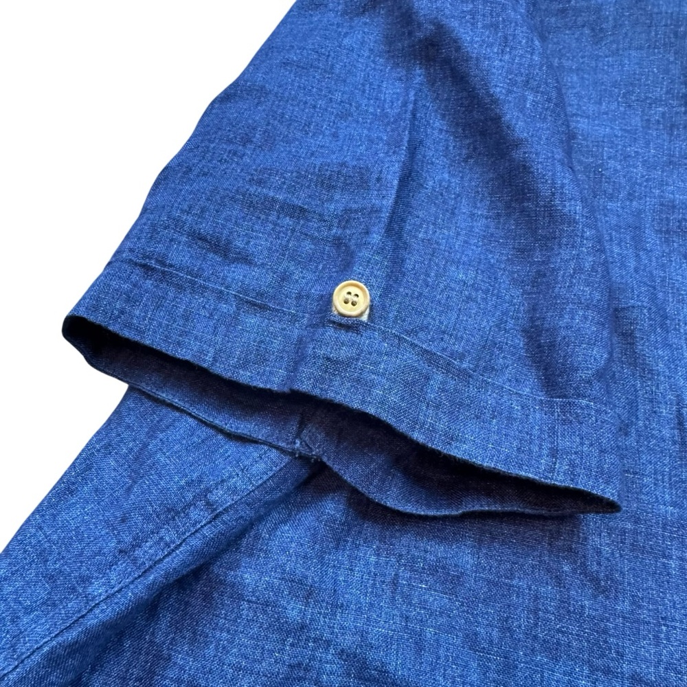 Baird McNutt Linen Murano Button Shirt S/S Sz Large Mens Blue Boho Beach Coastal - Picture 3 of 5